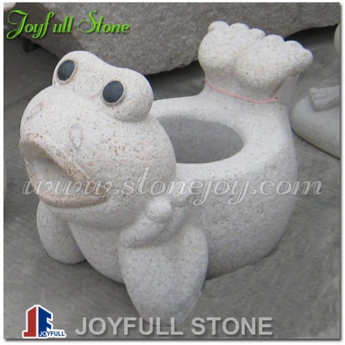 GPW-038, Olla de jardinera de piedra para jardineros con talla de rana