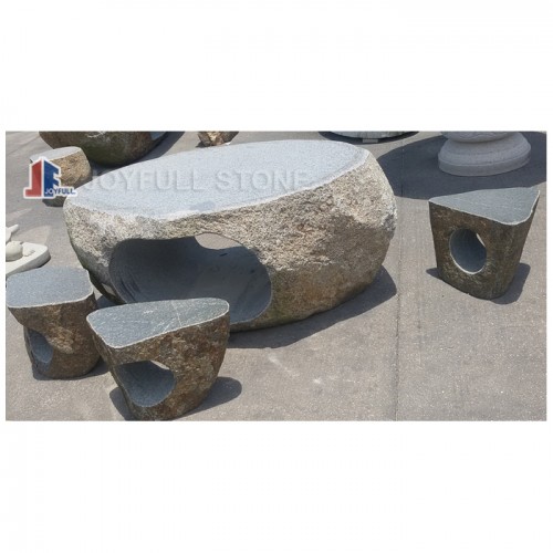 Boulder stone table set, basalt furniture