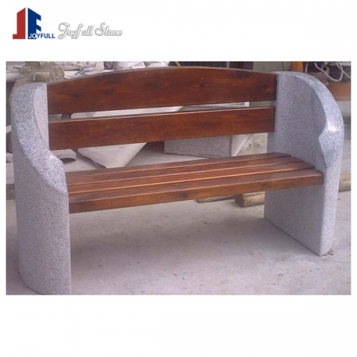 Street furniture stone granite wood teak bench with backrest