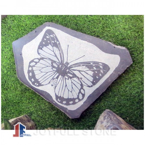 Engraved basalt butterfly stepping stones garden decor