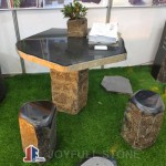 Black basalt stone furnitures patio table set
