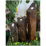 Natural split black basalt pillar water fountains