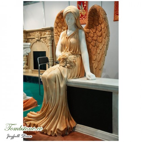 MS-038 White marble memorial angel sculpture