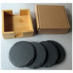 4/5/6 pieces Round Black Stone Slate Drink Coaster