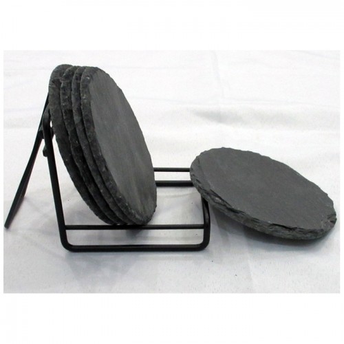 Handmade Stone Slate Coaster Set With metal Holder