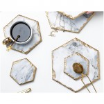 Gold marble tray white marble jewelry tray hexagonal shape