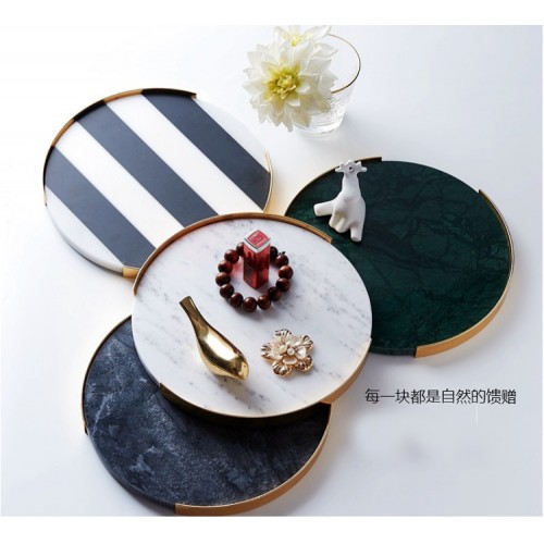 Round Marble storage tray with gold plated metal base