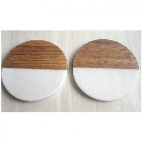 Acacia wood and white marble coasters marble home decoration