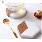Acacia wood and white marble coasters marble home decoration