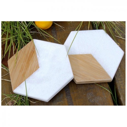 Posavasos de bambú y mármol blanco decoración de piedra para el hogar 