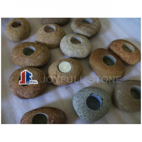 River stone tea lights cobble stone for home decor