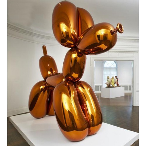 Escultura de perro con globo de acero inoxidable 