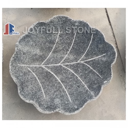 Carved Stone Leaf Bird Bath