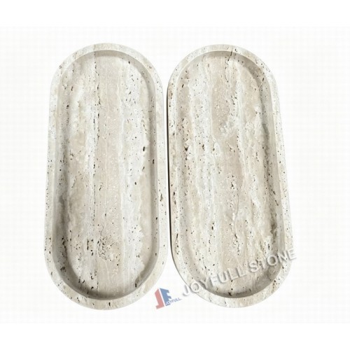 Oval shape beige travertine trays