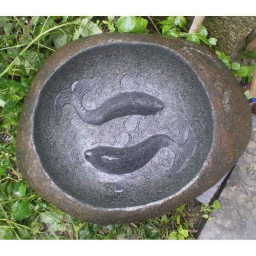 GW-097, Double Koi Natural stone Basins Birdbath
