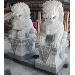 Carved Grey Granite Chinese Guardian Lion Sculptures