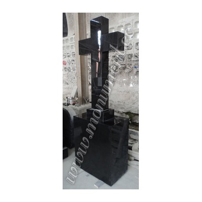 MC-040, Black granite cross tombstone