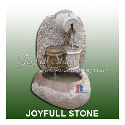 GFN-038, Natural stone fountain with pot and barrel