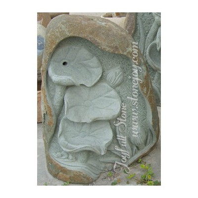 GFN-092, Natural stone fountain with lotus carving