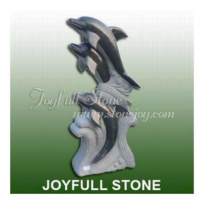 KY-038, Black granite dolphin sculpture